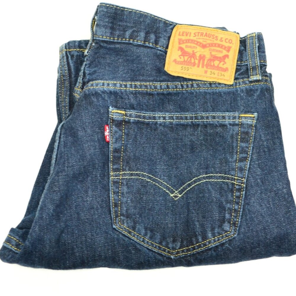 Levi's 559 Men's Size W34 L34 Blue Loose Relaxed Fit Dark Wash Denim Jeans